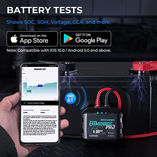 Car Battery Tester 12V, Topdon Wireless Battery Load Tester 100-2000 Cca, Btmobile Pro Battery Monitor Cranking & Charging Tester Automotive Battery Analyzer, Bluetooth Alternator Load Tester #TOP2