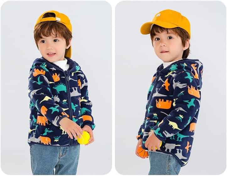 PINU Fashion Cool Print Fleece Hooded Jacket for Toddlers Kids Unisex Winter Autumn Spring Warm Cartoon Outerwear - Image 5