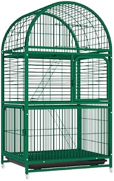 3-Tier Large Cat Enclosure on Wheels, Galvanized Metal Catio with Platforms, Removable Tray for Indoor Outdoor Use, Spacious Exercise Space for 1-3 Small Pets, Green White