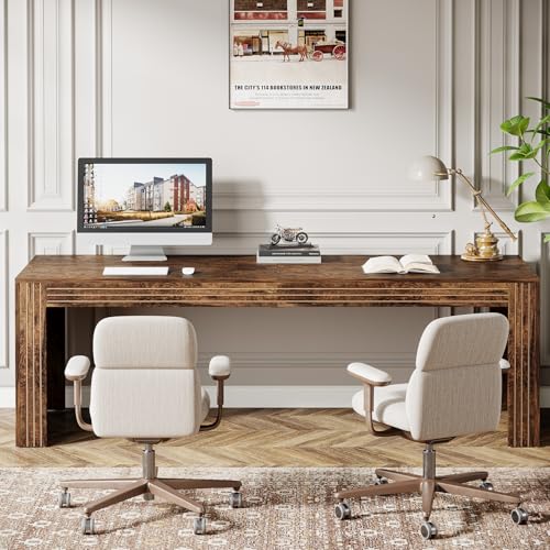 Image of Tribesigns 79-Inch Extra Long Desk Set of 2, Two Person Double Desk for Home Office, Wooden Long Computer Desk Writing Table for Office, Vintage Brown