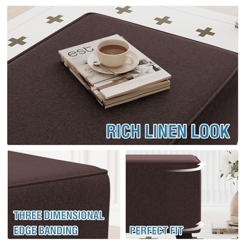 H.VERSAILTEX Sturdy Ottoman Cover Rectangle Fit Length 49"-50" Footrest Ottoman Slipcovers for Foot Stool & Folding Storage Furniture with Storage Side Pocket - Heather Chocolate by H.VERSAILTEX - Image 6