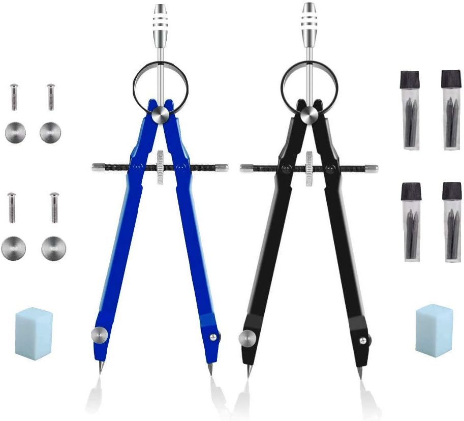 Professional Compass with Lock, Compass for Geometry, 5.5'' Spring Bow Compass, Precision Compass Math, Drafting Compass, Compass Drawing (2 Pack)