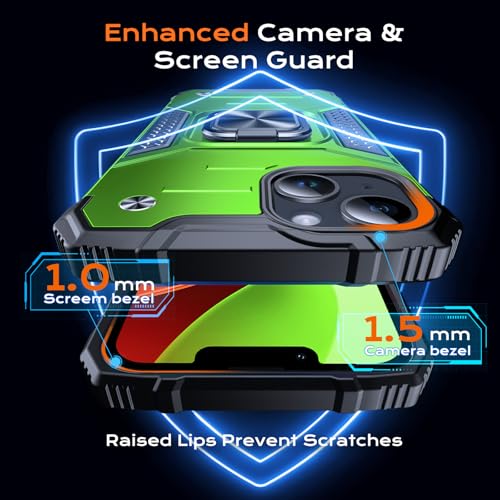 Image of Anqrp Heavy Duty Case for iPhone 13 /14 Case with Enhanced Ring Holder Grip Stand, Military Grade Shockproof Rugged Drop Protective Silicone Hard Slim iPhone 13 /14 Phone Case Cover,Spring Grass