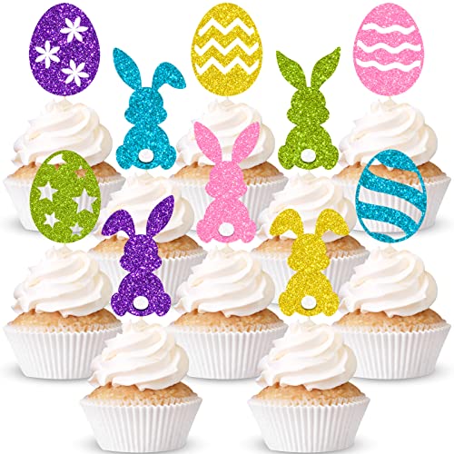 40 Pcs Bunny Cupcake Toppers Easter Rabbit Cake Toppers Glitter Egg Cupcake Topper Bunny Baby Shower Decorations Colorful Cute Easter Cupcake Picks For Spring Theme Party, 5 Colors #TOP23
