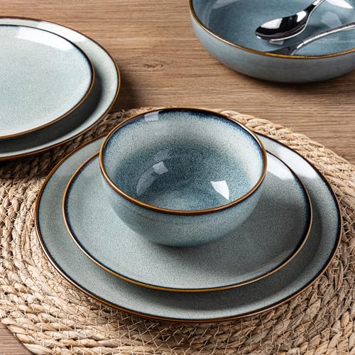 GBHOME-Ceramic-Dinnerware-Sets-for-4-12-Pieces-Stoneware-Plates-and-Bowls-Sets-Reactive-Glaze-Dishes-Scratch-Resistant-DishwasherMicrowave-Safe-Space-Blue