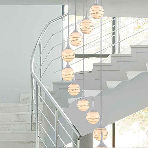 Lustre escalier colimaçon 10 boules pour illuminer votre grand salon moderne