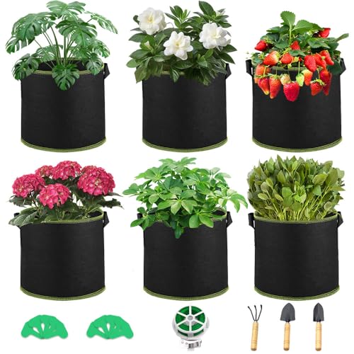 Vmxlso 6 Piezas 12L Bolsa de Cultivo para Plantas, 3 Galones Bolsa Cultivo No Tejida, Macetas de Tela con Asas y Etiquetas, Reutilizable Bolsa de Plantación, Maceta Tela para Papas Tomates Fresas