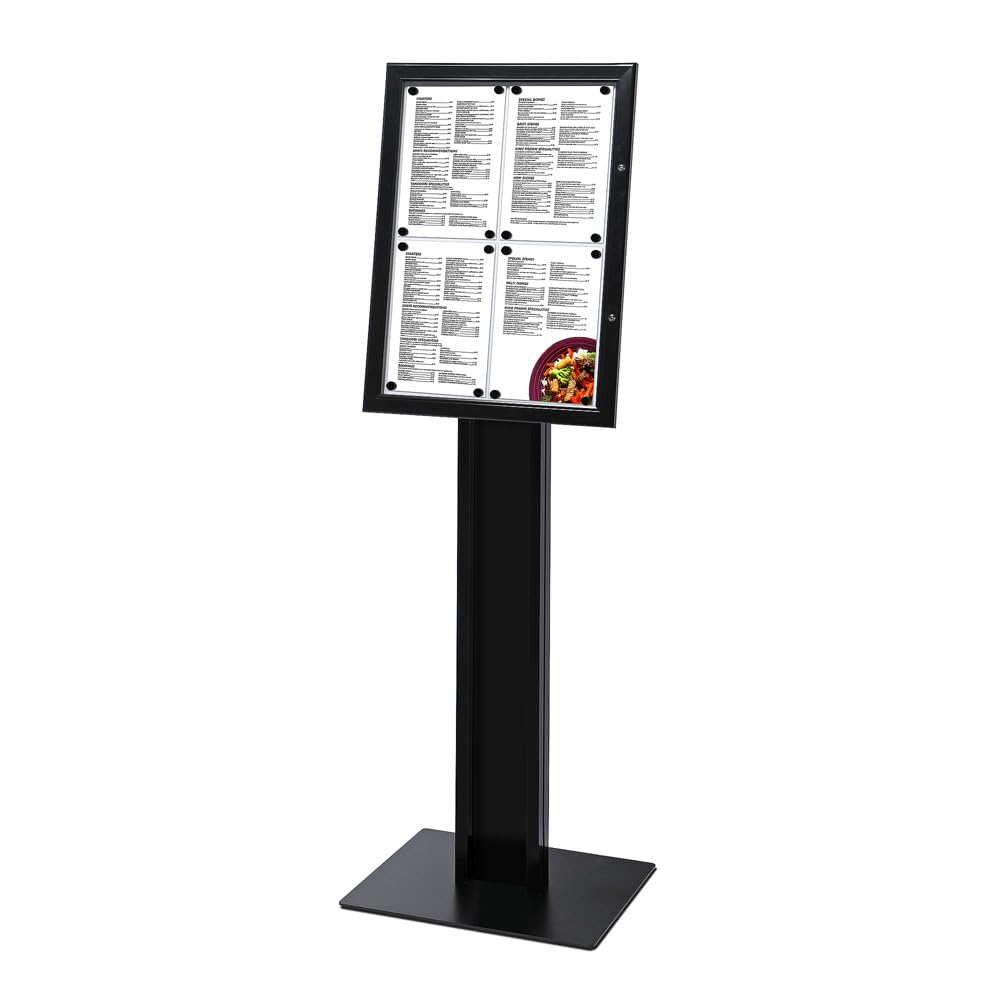 Schaukasten 4x A4 für Speisekarten, mit Standfuß, schwarz Alu Infokasten für Gastro Restaurant Cafe