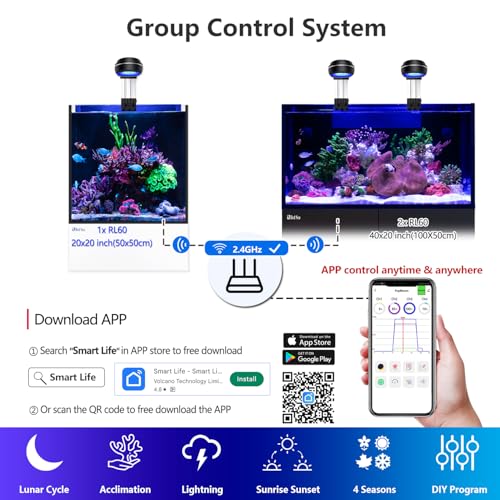 Image of PopBloom RL80 WiFi Reef LED Light, 80W Full Spectrum Marine Reef LED Aquarium Lighting for Soft /LPS Corals & Saltwater Fish Tanks, Built-in Timer, WiFi Phone Programmable, Sunrise Sunset (RL80 WiFi)