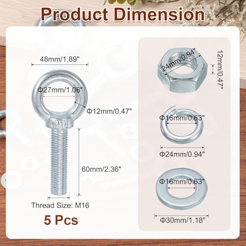 Pernos de ojo M16 kit de tornillos de anillo de elevación de alta resistencia uxcell 2
