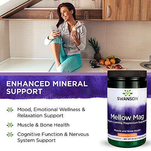 Swanson Mellow Magnesium Drink Bone & Muscle Support Health Supplement Vegan Non-Gmo Sugar Free Magnesium Carbonate 330 Mg Powder Orange 4 Pack #TOP3