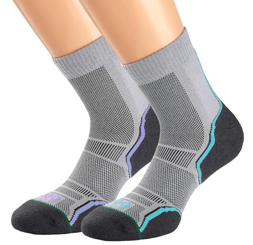 1000 Mile Women's Trail Twin Pack Running Socks, Grey/Orange, 6-8.5 UK/Medium