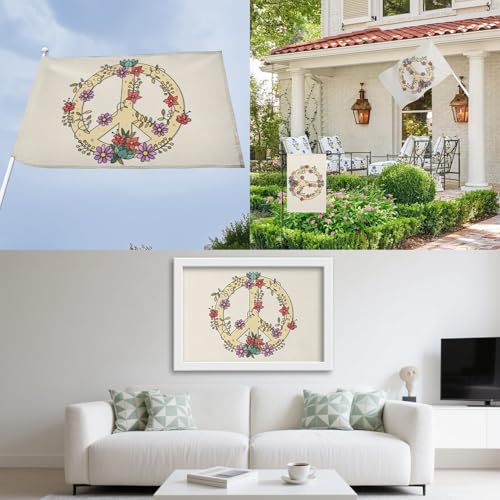 Drapeau de la paix YongFoto 0,9x1,5m imprimé double face à fleurs