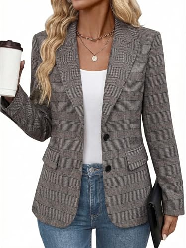 Mina Self Plaid Blazer for Women 2026 Fall Winter Black