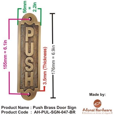 Adonai Hardware "PUSH" Brass Door Sign - Antique Brass