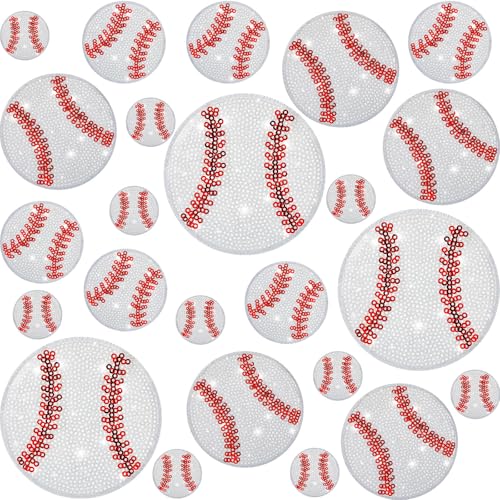 FineCheer 24 Pcs Baseball Sequin Patches Iron on Sports Embroidered Sew on Applique Repair Patch for DIY Crafts Team Clothes Jeans Pants Hat Backpack Dress Jacket Cap