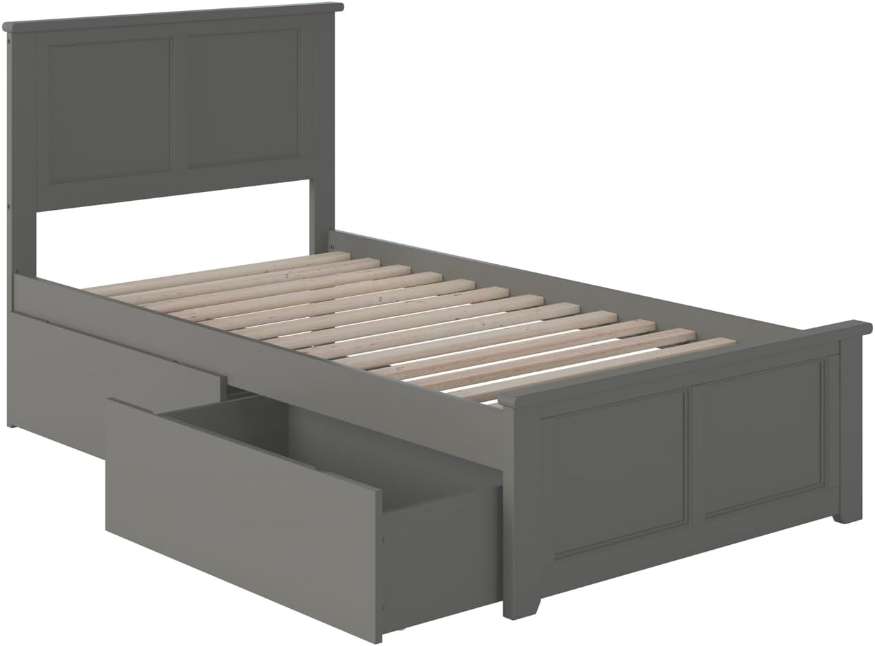 HomeStock Coastal Cottage Platform Bed with Matching Foot Board and 2 Urban Bed Drawers, Supportive Slatted Frame, Versatile Storage Drawer Bed White/Twin