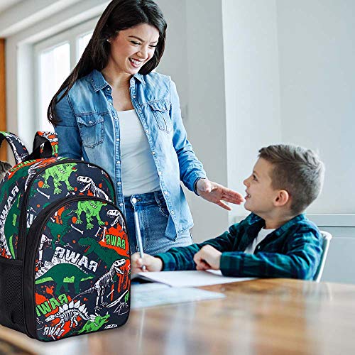 Kit Mochila Escolar Infantil para Meninos, 3 Peças Bolsas de Livros Dinossauro e Lancheira