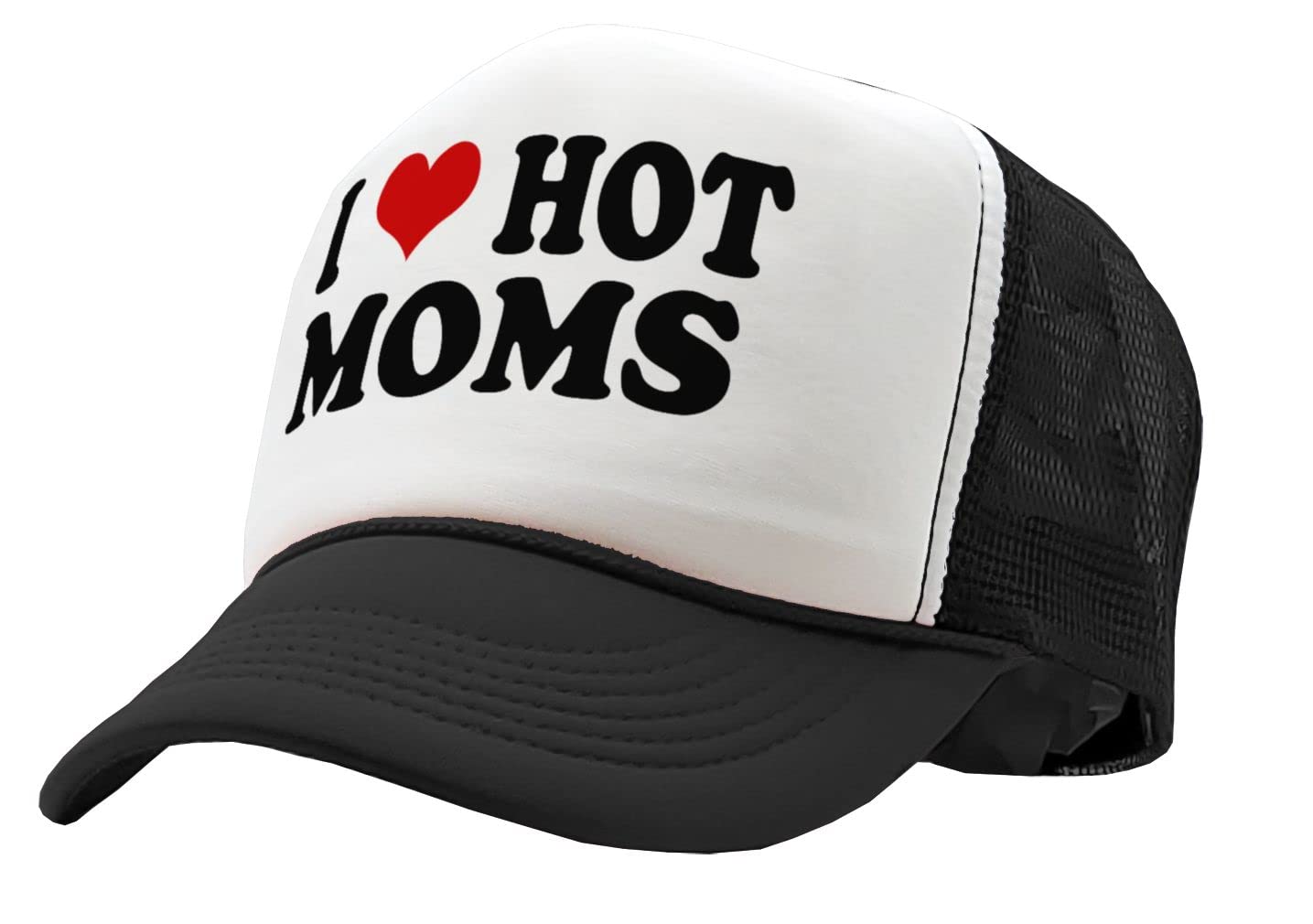 I Heart Hot Moms - Single Sexy Milf Hunter Mom - Vintage Retro Style Trucker Cap Hat (Black)