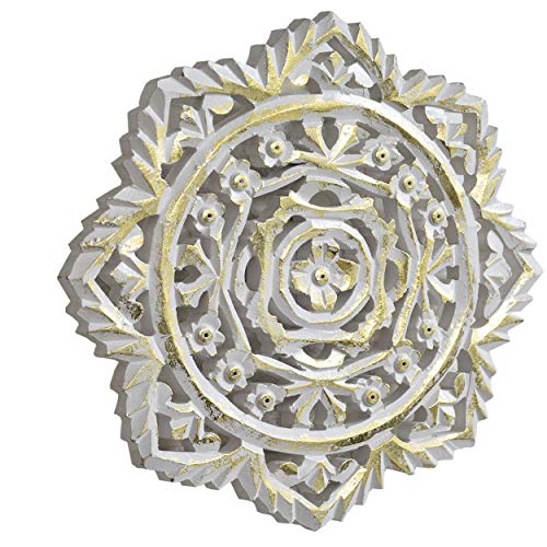 Decoración Pared, Blanco Roto, Tallado en Madera con Acabado Decape, 30X2X30 cm - Hogar y Más - B