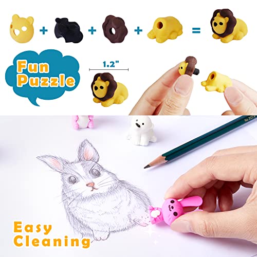 Kizcity 130 Pack Animal Erasers For Kids, Desk Pets For Classroom, Puzzle Mini Erasers Bulk, Cute Erasers Treasure Box Toys For Classroom, Prizes For Kids Classroom, Gifts For Students, Party Favors #TOP3