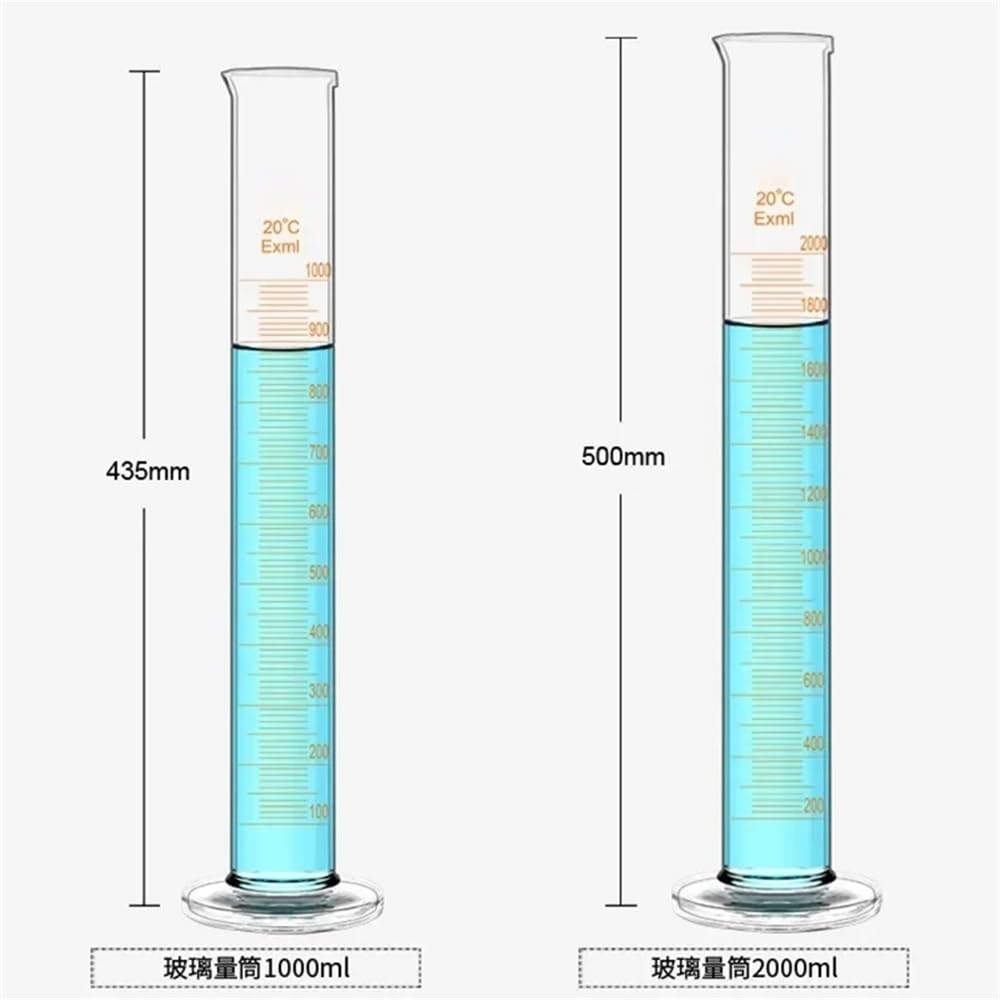 Cristalería de Laboratorio Juego de cilindros de medición graduados de vidrio grueso de 25 ml, 50 ml, 100 ml, 250 ml, 500 ml, 1000 ml y 2000 ml for laboratorio.(2000ml)