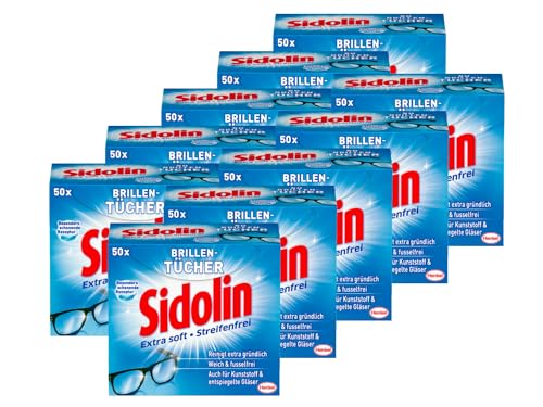 Sidolin Brillenputztücher 500 (10 x 50) Stück, feuchte Reinigungstücher für Brillen, Displays, Bildschirme, reinigen mühelos und fusselfrei, optimal für unterwegs