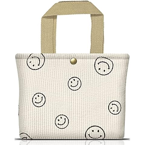 Hand Corduroy Cosmetic Bag, Travel Cosmetic Bag with Zipper Aesthetic Makeup Bag Handbag Travel Bag Makeup Organizer (Milky White) Cover