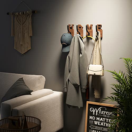 Swtymiki Wood Hooks For Hanging With Home, 4 Pack Coat Hooks For Wall, Natural Wood Wall Hooks With 2 Install Ways To Hanging Coat, Towel, Hat, Keys, Purse, Bag And Clothes, Brown #TOP1