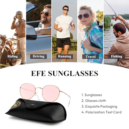 EFE Small Polarized Round Sunglasses for Women Men UV400 Protection Vintage Sunglasses — view 5
