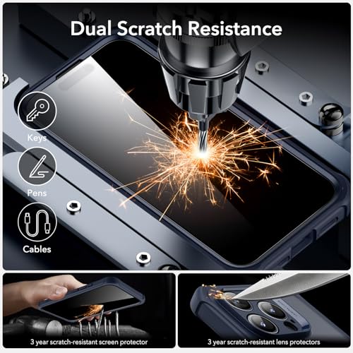 Image of ESR for iPhone 15 Pro Case, Compatible with MagSafe, Full-Body Military-Grade Drop Proof Case with Built-in 9H+ Tempered Glass Screen Protector, Armor Series, Clear Dark Blue