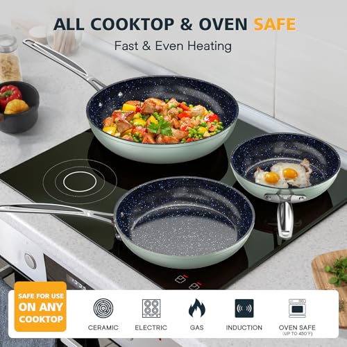 Image of Nuwave 3-Piece 8 inch, 10 inch, 12 inch Forged Lightweight Frying Pan Set
