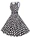 Anni Coco Women's 1950s Vintage Audrey Hepburn Floral Scoop Neckline Stitching A-Line Swing Dresses Black and Polka Dots Medium