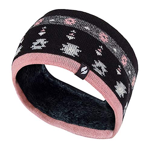 Heat Holders - Ladies Thick Cable Knitted Fleece Lined Thermal Winter Empty Skull Ear Warmer Headband (One Size, Jaquard Black Coral)