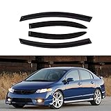 D&O MOTOR 4pcs Front & Rear JDM Smoke Sun/Rain Guard Outside Mount Tape-On Window Visors for 2006-20
