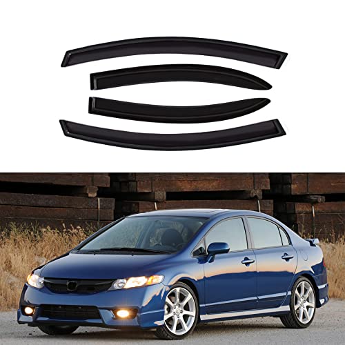 D&O Motor 4Pcs Front & Rear Jdm Smoke Sun/Rain Guard Outside Mount Tape-On Window Visors For 2006-2011 Honda Civic 4-Door Sedan #TOP11