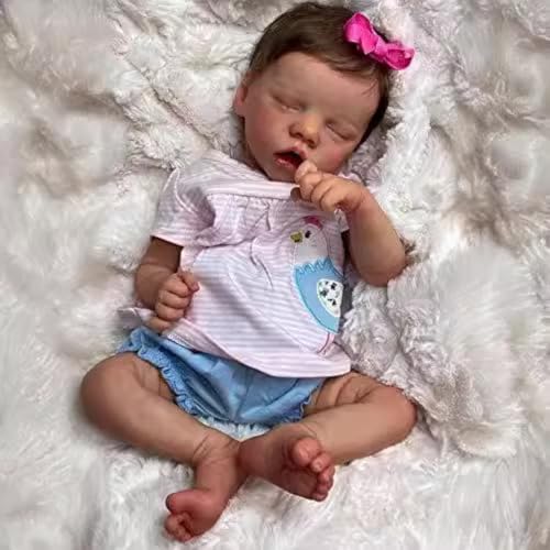 QXYIXZ Bebe Reborn Menina Realista de Silicone Sólido Molinho - 49cm 1.3kg Lavável Olho Fechado Arté