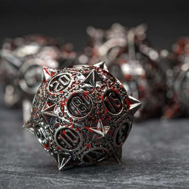 Miniatura 10 de Sage's Portal Enchanted Morning Stars - Juego de 7 dados poliédricos de metal con pinchos para Dungeons and Dragons TTRPG Pathfinder