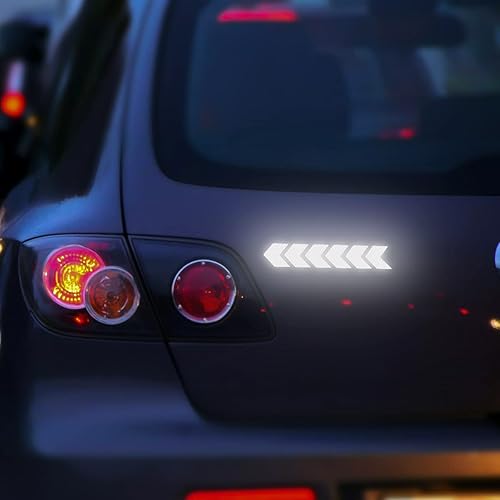 Miniatura 6 de Calcomanías reflectantes de flecha para automóvil, 24 calcomanías adhesivas de rayas de advertencia de seguridad, visibilidad nocturna, decoración