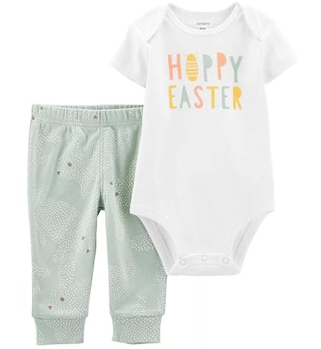 Carter's Baby Boys' 0M-24M 2 Piece Easter Top And Pants Set (9 Months, Ivory/Blue) #TOP1