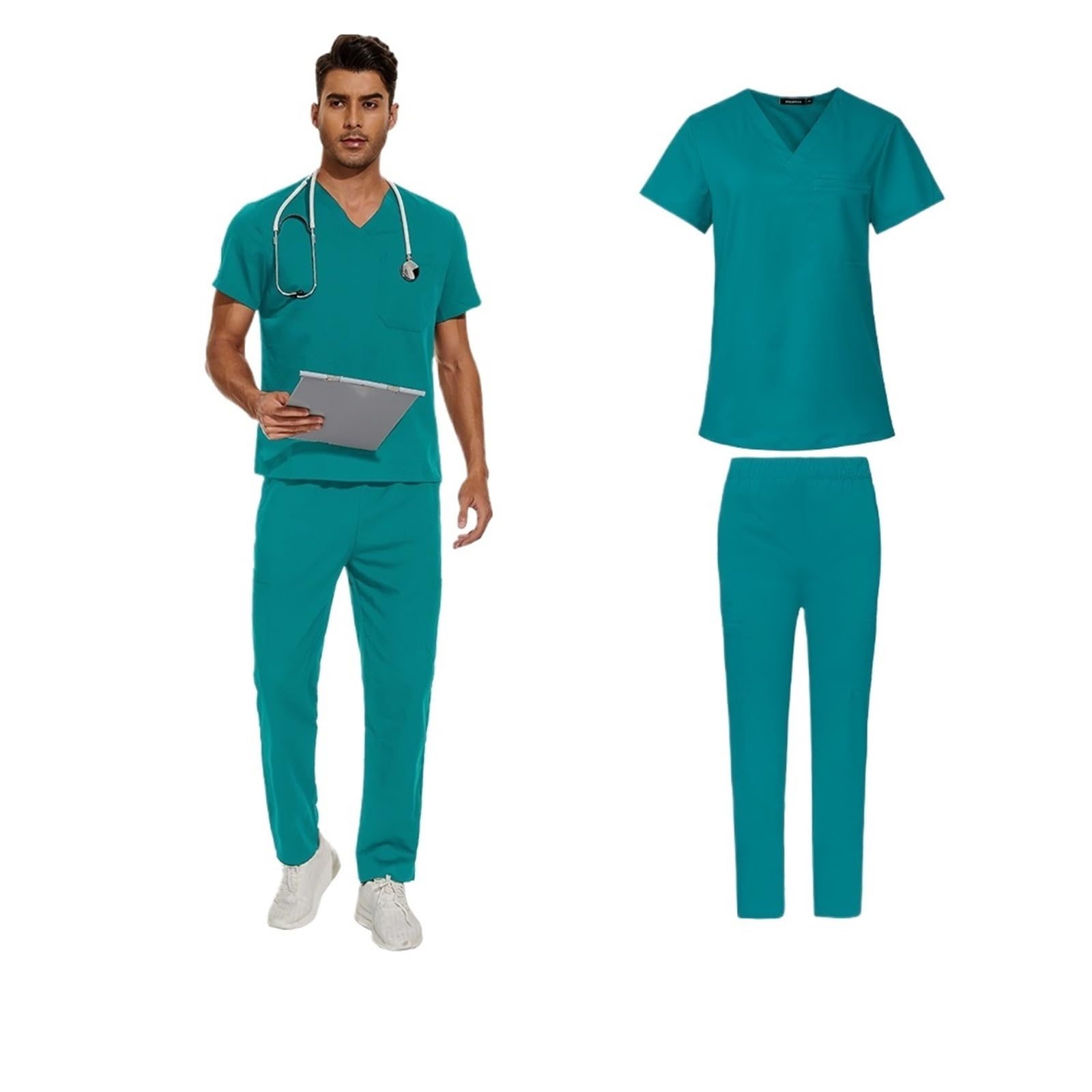 Pijama Enfermera Mujer Conjunto de Uniforme de Laboratorio for Hombre, Mono médico de Hospital clínico, Ropa de Enfermera con Cuello en V