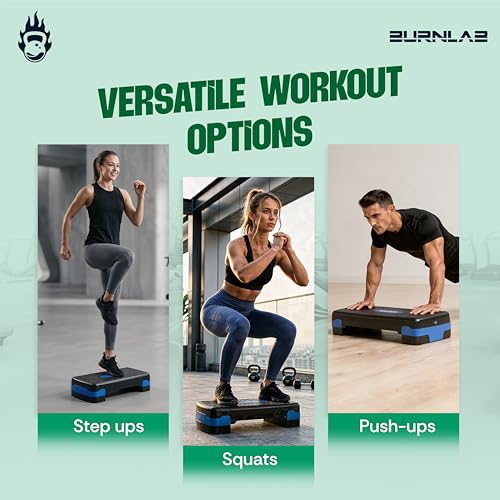 Image of Burnlab Aerobic Stepper, Two Height Level Adjustments - 4 inches and 6 inches, Slip-Resistant & Shock Absorbing Platform for Extra-Durability (Blue)