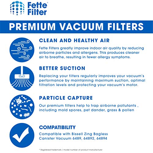 Fette Filter - 6 Piece Combo Vacuum Filter Set Compatible With Bissell Zing Bagless Canister Vacuums Model #'S 6489, 64892, 64894 Compare To Part # 203-1772, 203-1771, 203-1534, 203-1786 #TOP7