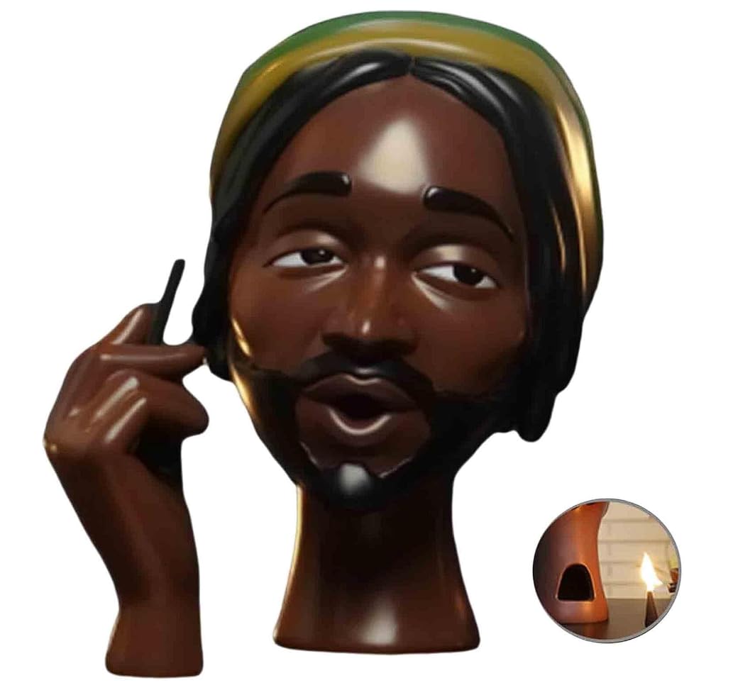 Head Incense Burner Black Woman, black girl incense holder head smoking, incense holder black woman head smoking, Home bedroom living room incense burner decoration (D)
