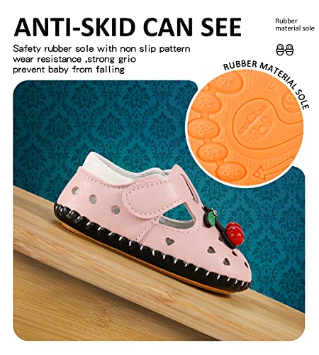 Sebellst Baby Girl Crib Shoes Infant Shoe，Pu Leather 6-12Months Baby First Walking Shoes Newborn Shoes For Girls ，Walkers Shoes For Baby Girls，Rubber Non-Slip Baby Summer Shoes Cherry-Pink #TOP4