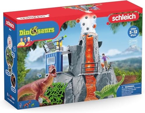 schleich DINOSAURS - Volcano Expedition Base Camp, Dinosaur Playset Including LED Erupting Volcano, Researcher Figurines and 2 x Dinosaur Toys for Boys and Girls ages 4+