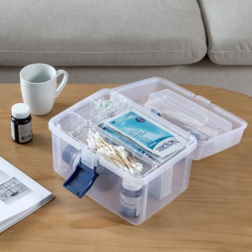 MyGift Caixa transparente de primeiros socorros de 25 cm com bandeja destacável e aba superior de ac