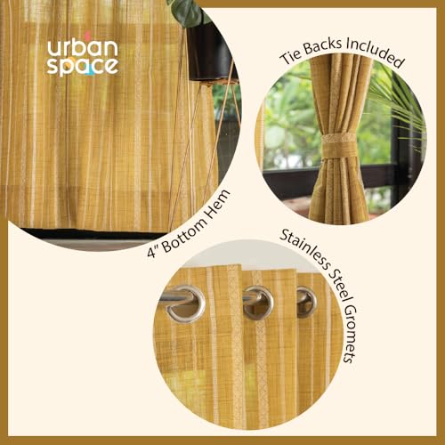 Image of Urban Space Aari Collection Weaved Sheer Curtains for Door 7 Ft Long, 40-50% Light Filtering Textured Curtains with Eyelets and Tieback, Set of 2 Decorative Curtains (Vertical Soft Brown, 7 Feet)