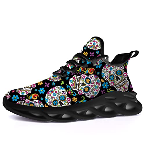 Sugar Skull Shoes for Men Women Road Running Shoes Sport Walking Tennis Sneakers Cross Trainer Shoes Gifts for Boy Girl 6