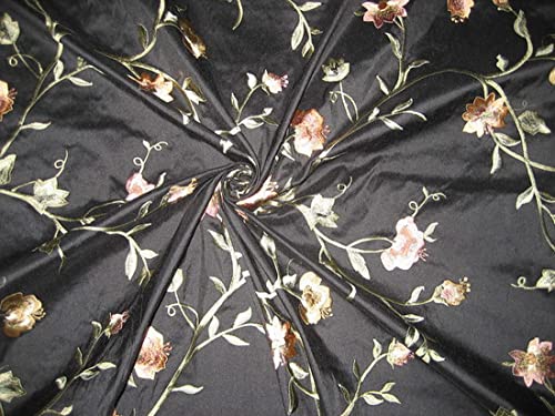 Tissu Dupioni en soie florale noire de 54 pouces avec broderie ordinateur haut de gamme DUPE34